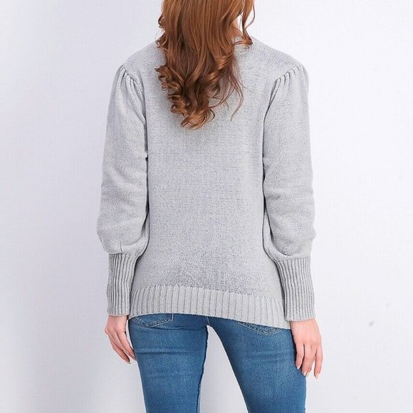 NWT STYLE & CO LIGHT GRAY HEATHER PUFFY SLEEVE SWEATER XL - Picture 3 of 8
